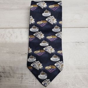 Sabatini Mens All Silk Tie Coffee Newspapers Bagel Life is Good Prints